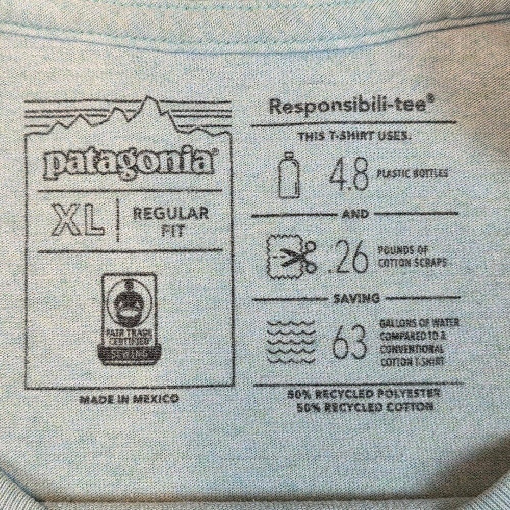 Patagonia Responsibili-Tee Mens XL Light Blue Buffalo Bison Graphic T-Shirt - Picture 3 of 11